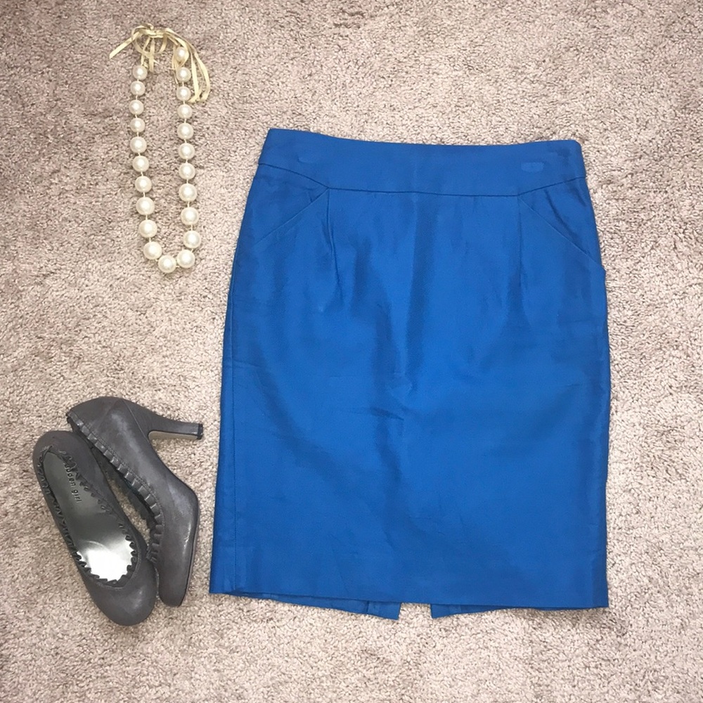 J. Crew The Pencil Skirt, Electric Blue, Cotton